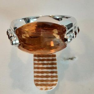 14k white gold custom ring with citrine & diamonds